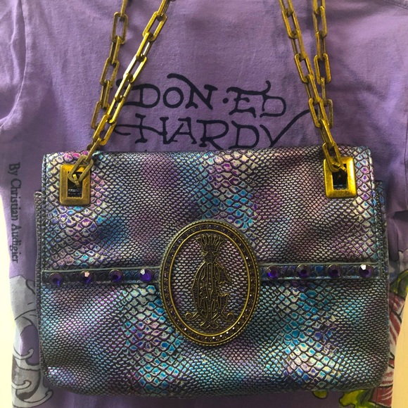 Designer Christian Audigier PVC Snakeskin Purse - Picture 7 of 14